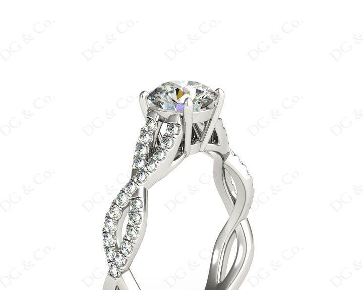 Twist Band Round Cut Four Claw Set Diamond Engagement Ring with Pave Set Stones Down the Shoulders - Platinum - DG & Co. Jewellery