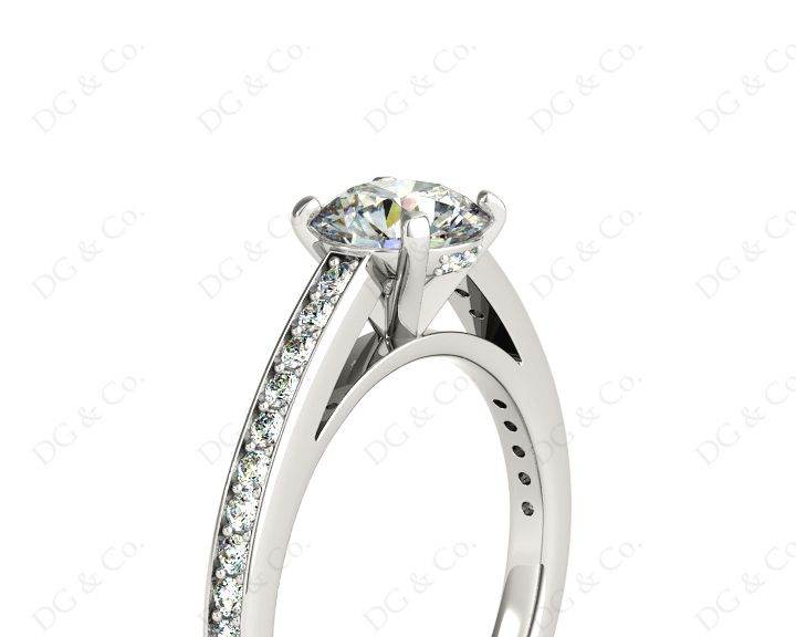 Round Cut Claw Set Diamond Ring with Share Prongs Set Side Stones - Platinum - DG & Co. Jewellery