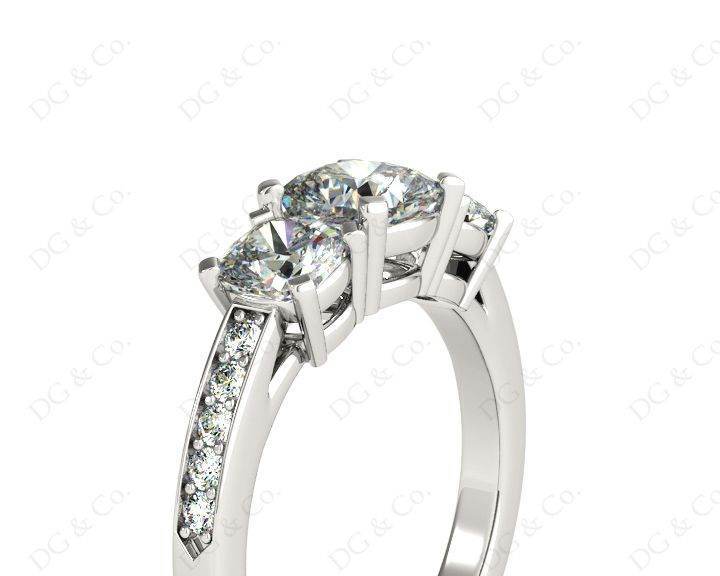 Cushion Cut Trilogy Ring with Channel Set Shoulder Diamonds - Platinum - DG & Co. Jewellery