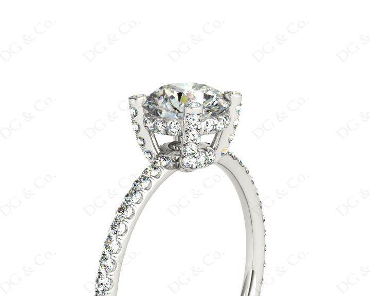 Round Cut Four Claw Set Diamond Ring with Scallop Set Round Cut Diamonds Pave Setting with two Side Halos and on the Band - Platinum - DG & Co. Jewellery
