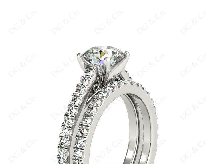 Round cut diamond wedding set rings with four claws setting - Platinum - DG & Co. Jewellery