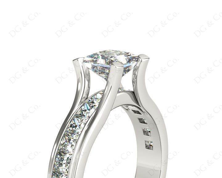 Side Stone Setting Types Princess Cut Diamond Engagement ring Channel Setting Side stones in Pl ...