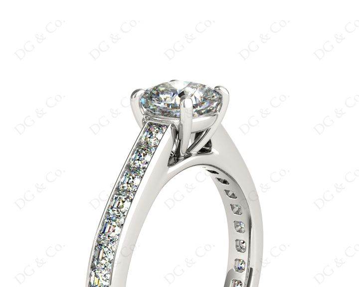 Cushion Cut Four Claws Set Diamond Ring with Channel Set Side Stones - 18K White - DG & Co. Jewellery