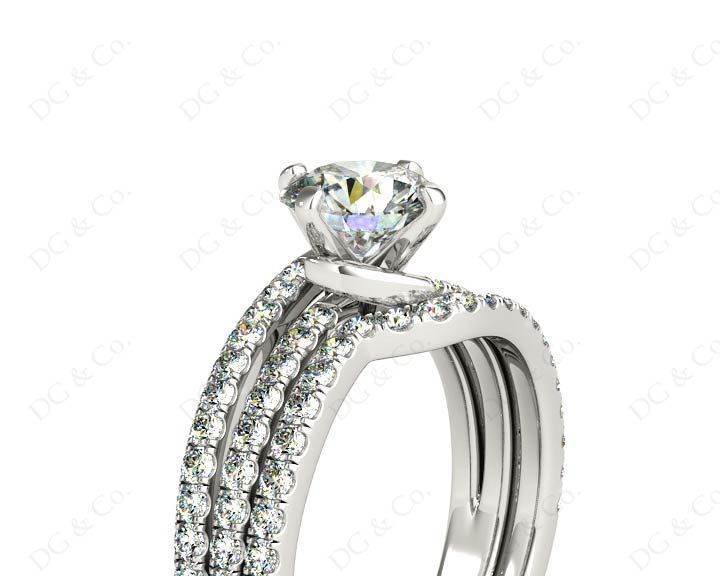 Round Cut Diamond Wedding Set Rings with Pave Setting Side Stones - Platinum - DG & Co. Jewellery