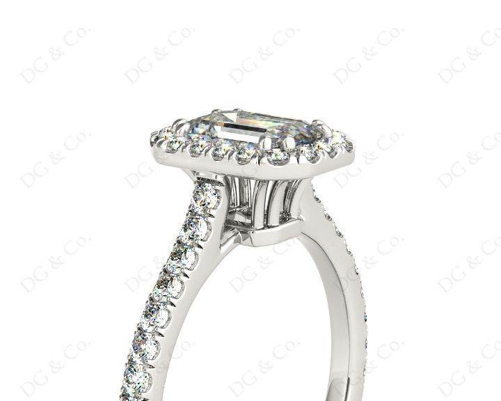 Emerald Cut Halo Diamond Engagement Ring with Four Claws Set Centre Stone - Platinum - DG & Co. Jewellery