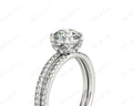 Round Cut Four Double Claw Set Diamond Ring with Pave Set Diamonds Down The Shoulders in Platinum - DG & Co. Jewellery