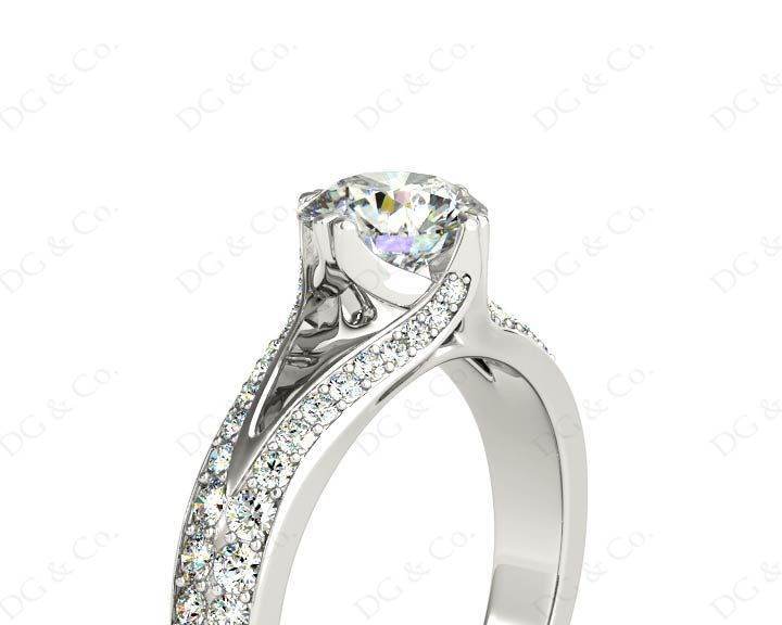 Round Cut Four Claw Set Diamond Ring with Round Cut Diamonds Down the Shoulders - Platinum - DG & Co. Jewellery