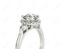 Round Cut Halo Trilogy diamond ring with pave set side stone in Platinum - DG & Co. Jewellery