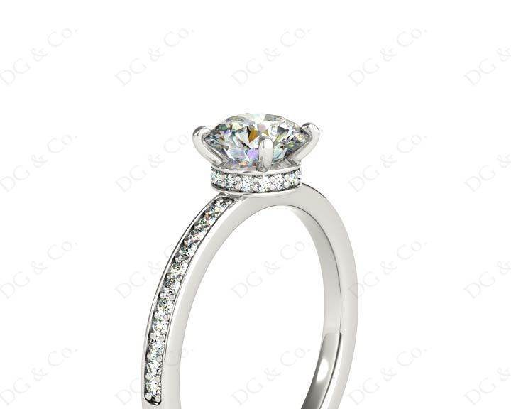 Round Cut Four Claw Set Diamond Ring with Round Share Prong Set Side Stones in Platinum - DG & Co. Jewellery