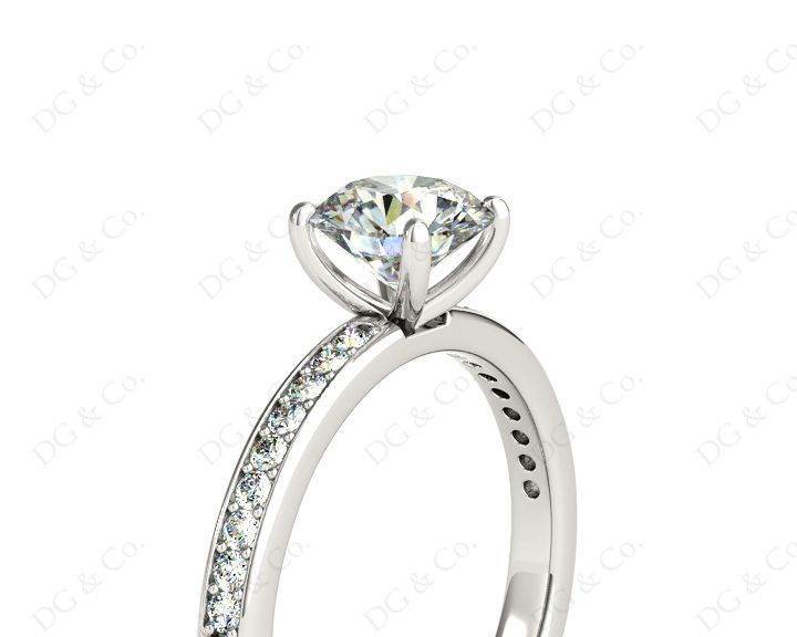 Round Cut Four Claw Diamond Engagement Ring with Pave Set Side Stones - Platinum - DG & Co. Jewellery