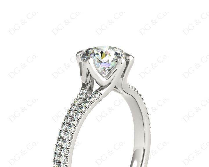 Round Cut Six Prongs Diamond Ring with Pave Set Split Band - Platinum - DG & Co. Jewellery