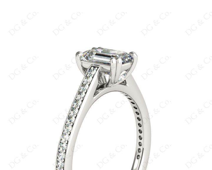 Emerald Cut Four Prongs Diamond Ring with Channel Set Side Stones - Platinum - DG & Co. Jewellery