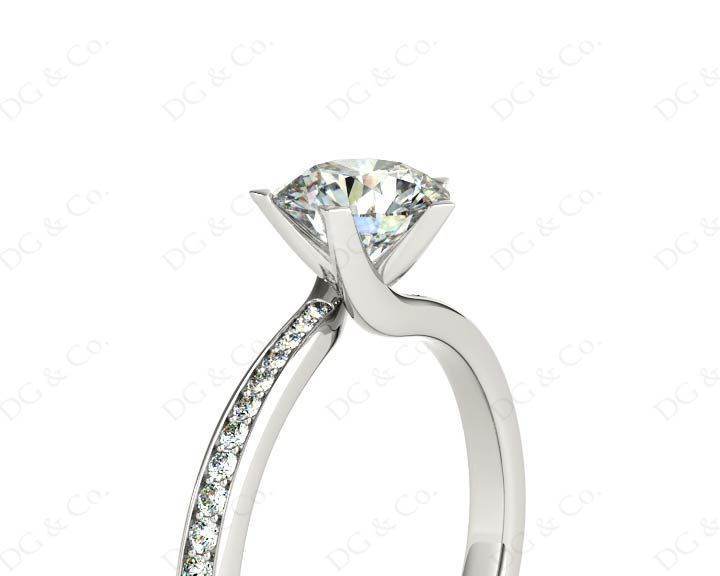 Round Cut Twist band claw set diamond with grain set side stone in Platinum - DG & Co. Jewellery