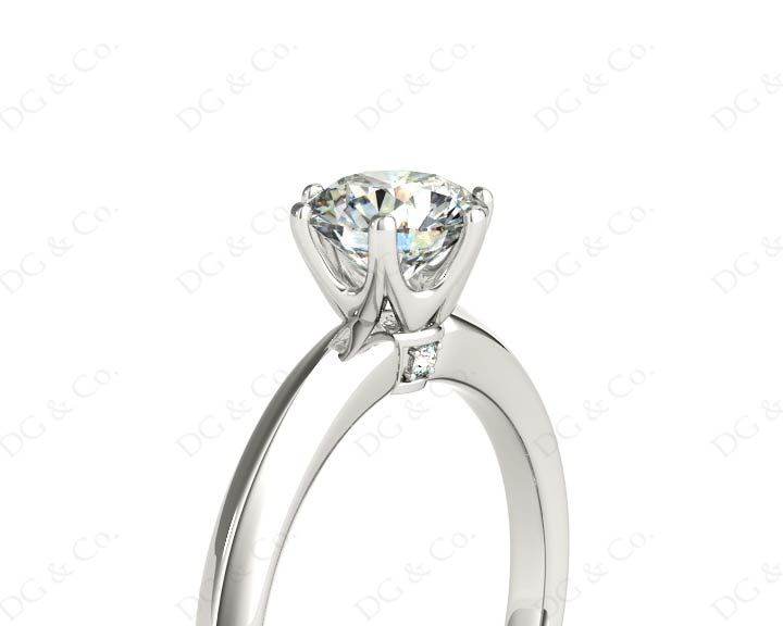 Round Cut Six Claw Set Diamond Ring With Round Cut Diamonds Pave Set on the Sides with a Plain Band in 18K White - DG & Co. Jewellery