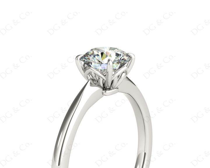 Round Cut Four Claw Set Diamond Ring With a Plain Band - 18K White - DG & Co. Jewellery
