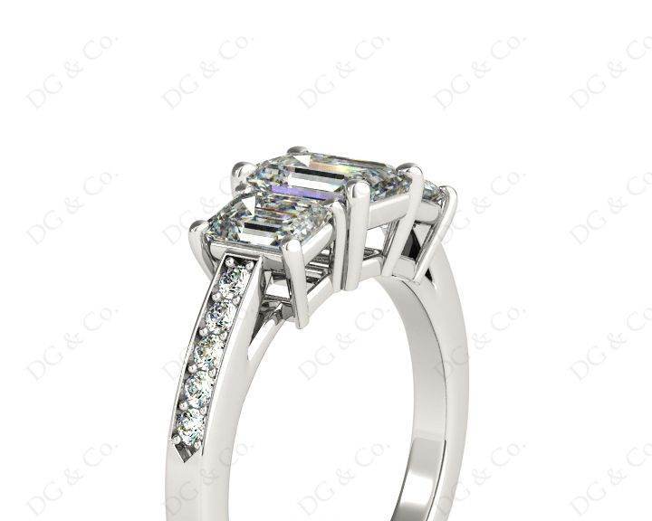 Emerald Cut Trilogy Ring with Channel Set Shoulder Diamonds - Platinum - DG & Co. Jewellery