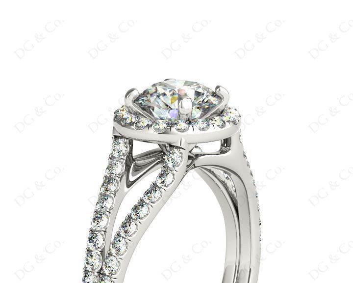 Split Band Round Cut Halo Diamond Engagement ring with claw set centre stone in Platinum - DG & Co. Jewellery