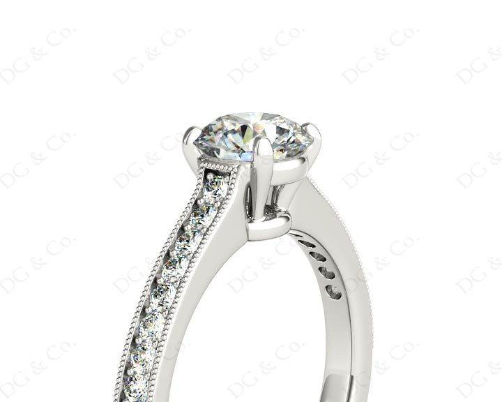 Round Cut Four Claw Set Milgrain Diamond Engagement Ring With Pave Side Stones - Platinum - DG & Co. Jewellery