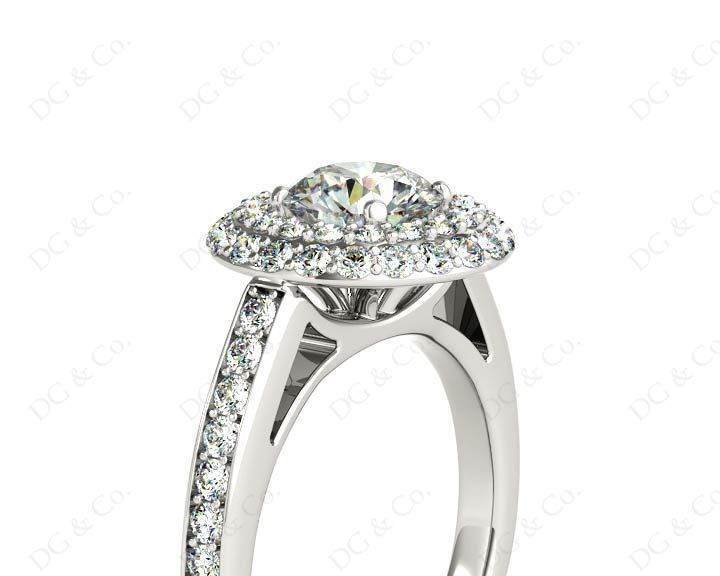 Round Cut Double Halo Diamond Engagement ring with claw set centre stone - Platinum - DG & Co. Jewellery