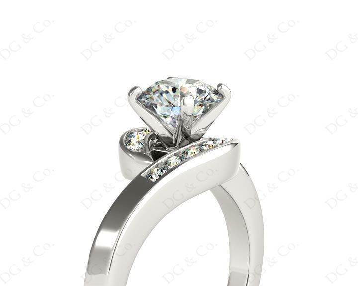 Round Cut Four Claw Set Diamond Ring with Channel Set Stones Down the Shoulders - Platinum - DG & Co. Jewellery