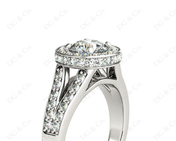 Round Cut Halo Diamond Engagement Ring Split Band with Four Claws Set Centre Stone - Platinum - DG & Co. Jewellery