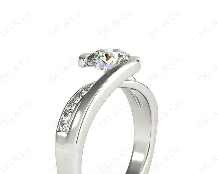 Round Cut Cross Over Ring Half Bezel Set Diamond Engagement Ring with Channel Set Side Stones - Platinum - DG & Co. Jewellery