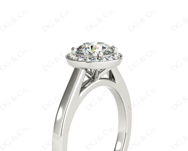Round Cut 4 Prong Set Diamond Ring with Halo and Plain Tapered Band - Platinum - DG & Co. Jewellery