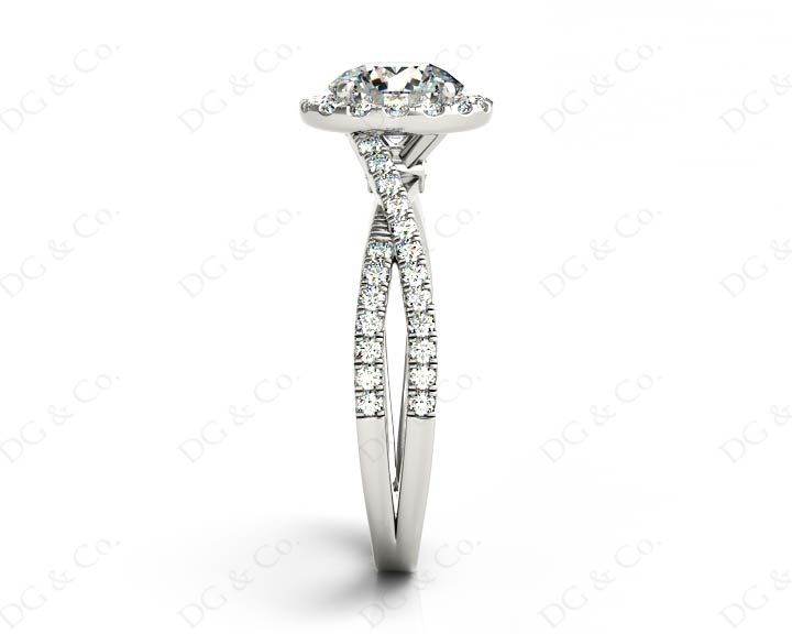 Round Cut Split Shank Diamond Halo Engagement Ring with Pave Set Side Stones Down the Band in Platinum - DG & Co. Jewellery