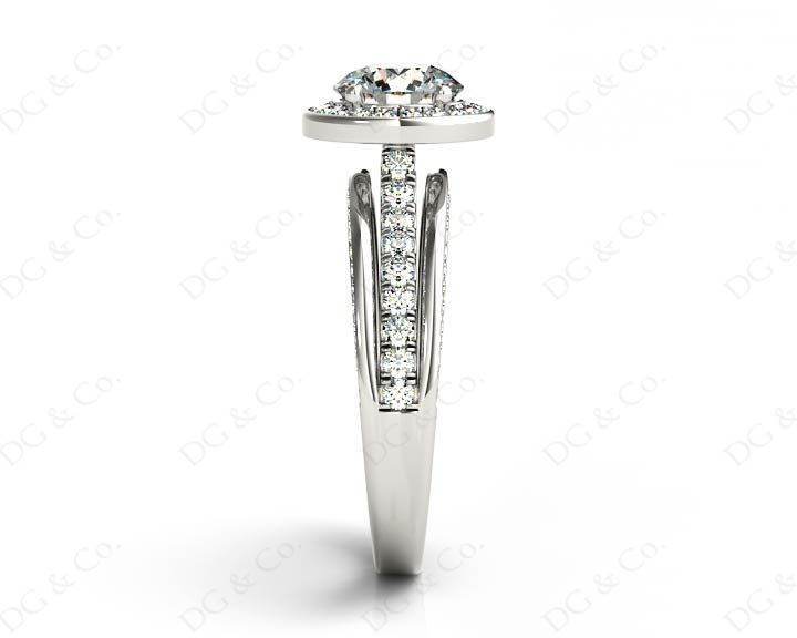 Triple Band Round Cut Diamond Halo Engagement Ring with Pave Set Side Stones and Halo in Platinum - DG & Co. Jewellery