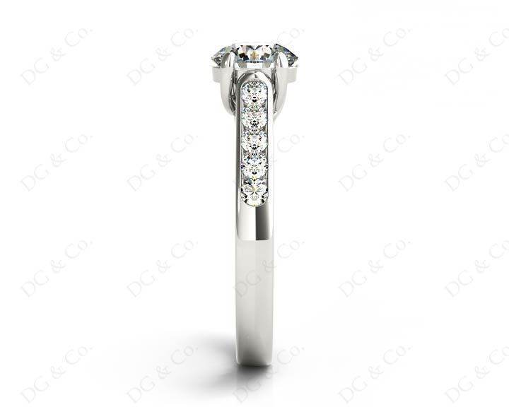 Round Cut 4 Claw Side Stone Engagement Ring with Channel Set Side Stones - Platinum - DG & Co. Jewellery