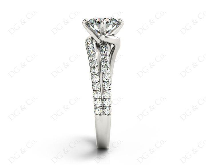 Round Cut Split Shank Diamond Engagement Ring with a Twist Band and Pave Set Side Stones in Platinum - DG & Co. Jewellery