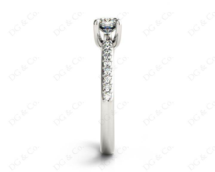Cushion Cut Diamond Ring with Three Prong Set Centre Stone and Pave Set Side Stones - Platinum - DG & Co. Jewellery