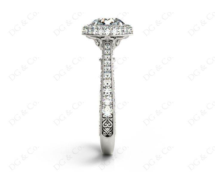 Vintage Style Double Halo Round Cut Diamond Engagement Ring With Claw Set Centre Stone - 18K White - DG & Co. Jewellery