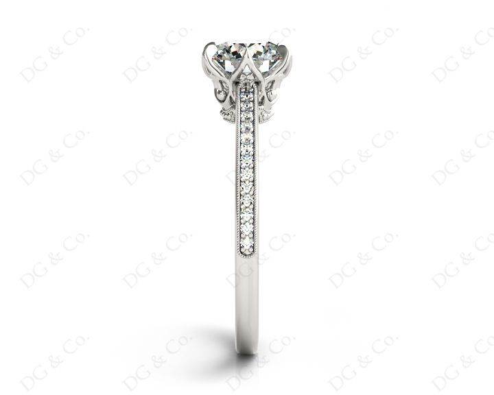 vintage Style Round Cut Diamond Ring With Six Claws Set Centre Stone - Platinum - DG & Co. Jewellery