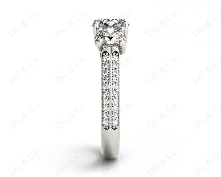 Round Cut Trilogy Diamond Engagement ring with claw set center stone - Platinum - DG & Co. Jewellery