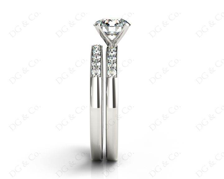 Diamond Wedding Set Rings Round Cut Diamond with Channel Share Prong Setting Side Stones in 18K White Gold - DG & Co. Jewellery