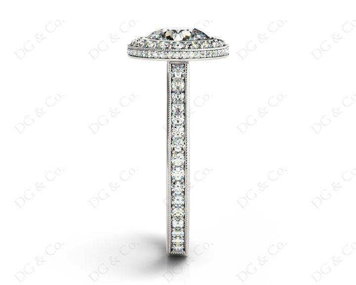 Vintage Style Round Cut Halo Diamond Ring with Bezel Set Centre Stone - Platinum - DG & Co. Jewellery