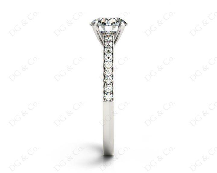 Round Cut Four Claws V Set Diamond Ring with Grain Set Side Stones - Platinum - DG & Co. Jewellery