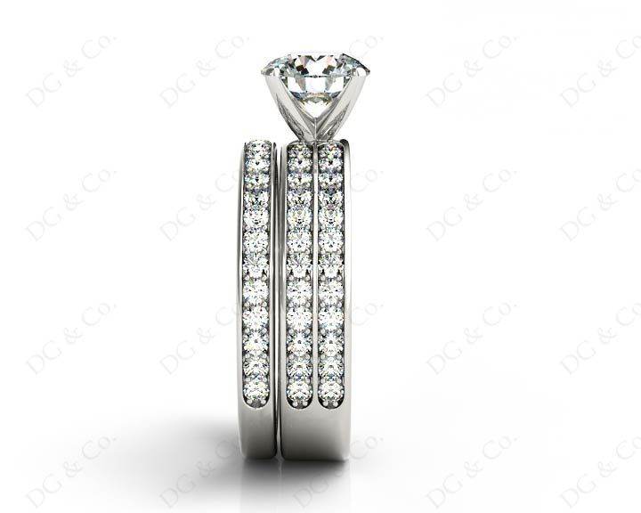 Round Cut Diamond Wedding Set Rings with Pave Setting Side Stones in Platinum - DG & Co. Jewellery
