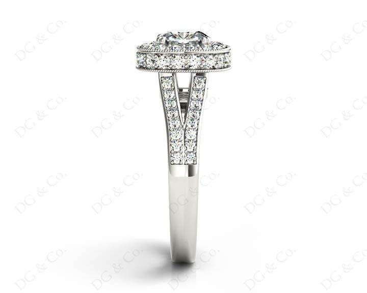 Cushion Cut Halo Ring with Milgrain claw set centre stone - 18K White - DG & Co. Jewellery