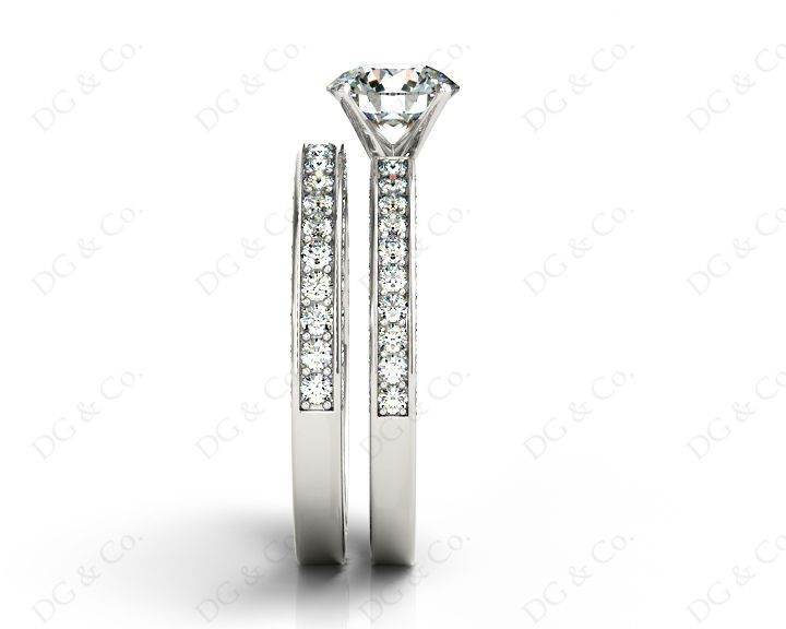 Engagement and Wedding Ring Set Round Cut Diamond Rings with Pave Setting Side Stones in Platinum - DG & Co. Jewellery