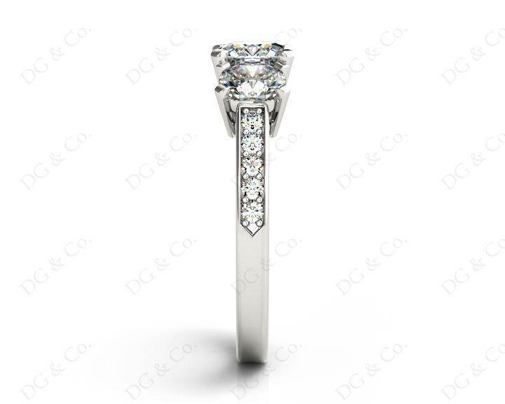 Cushion Cut Trilogy Ring with Channel Set Shoulder Diamonds - Platinum - DG & Co. Jewellery