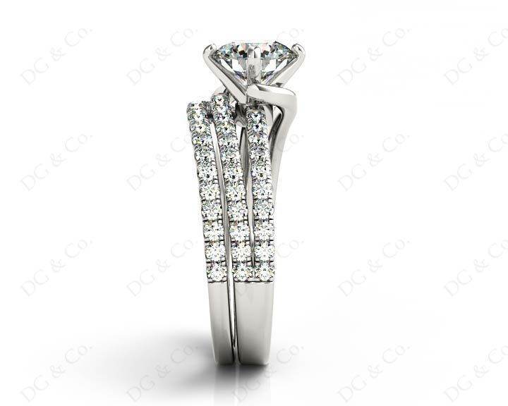 Round Cut Diamond Wedding Set Rings with Pave Setting Side Stones - Platinum - DG & Co. Jewellery