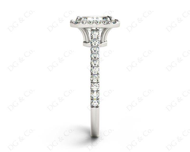 Emerald Cut Halo Diamond Engagement Ring with Four Claws Set Centre Stone - Platinum - DG & Co. Jewellery
