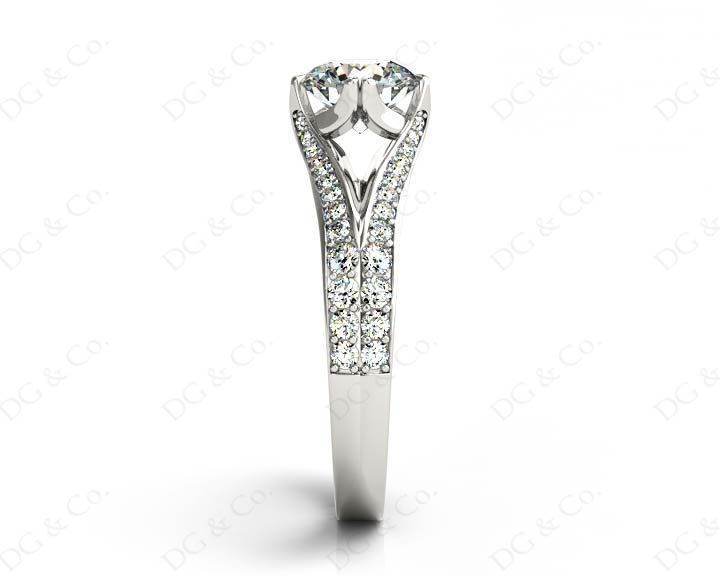 Round Cut Four Claw Set Diamond Ring with Round Cut Diamonds Down the Shoulders - Platinum - DG & Co. Jewellery