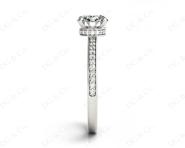 Round Cut Four Claw Set Diamond Ring with Round Share Prong Set Side Stones in Platinum - DG & Co. Jewellery