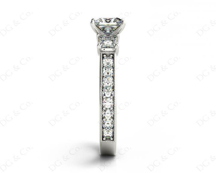 Princess Cut Trilogy Ring with Milgrain set shoulder diamond - Platinum - DG & Co. Jewellery