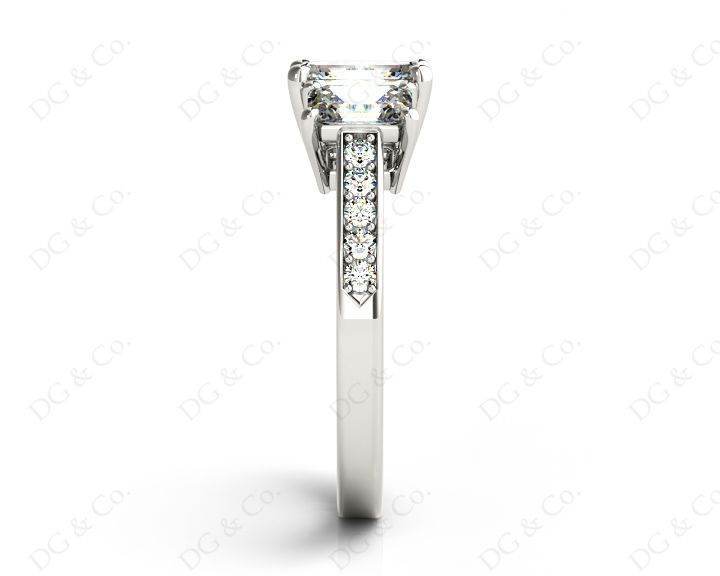 Emerald Cut Trilogy Ring with Channel Set Shoulder Diamonds - Platinum - DG & Co. Jewellery