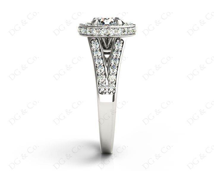 Round Cut Halo Diamond Engagement Ring Split Band with Four Claws Set Centre Stone - Platinum - DG & Co. Jewellery