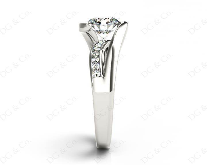 Round Cut Cross Over Ring Half Bezel Set Diamond Engagement Ring with Channel Set Side Stones - Platinum - DG & Co. Jewellery